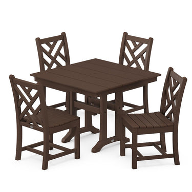 POLYWOOD Chippendale 5-Piece Farmhouse Trestle Side Chair Dining Set - Mahogany